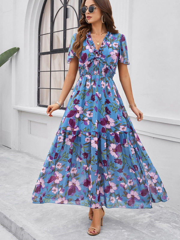 Spring and summer new temperament casual printed waist dress