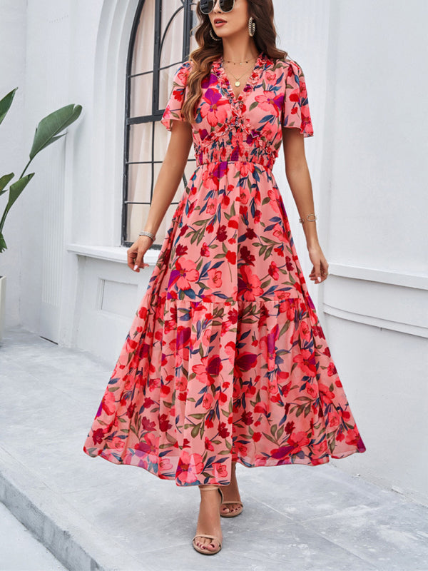 Spring and summer new temperament casual printed waist dress