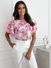 Summer printed ruffle sleeves, round neck, simple short-sleeved tops