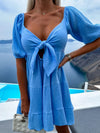 Fashionable and versatile strappy V-neck short-sleeved dress