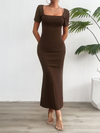 Fashion solid color slim short sleeve dress