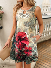 Spring and summer casual holiday sleeveless printed dress