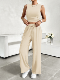 New casual round neck sleeveless top and trousers two-piece suit