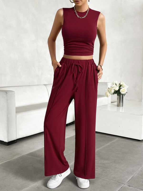 New casual round neck sleeveless top and trousers two-piece suit