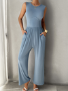 Spring and summer solid color slim fit sleeveless jumpsuit