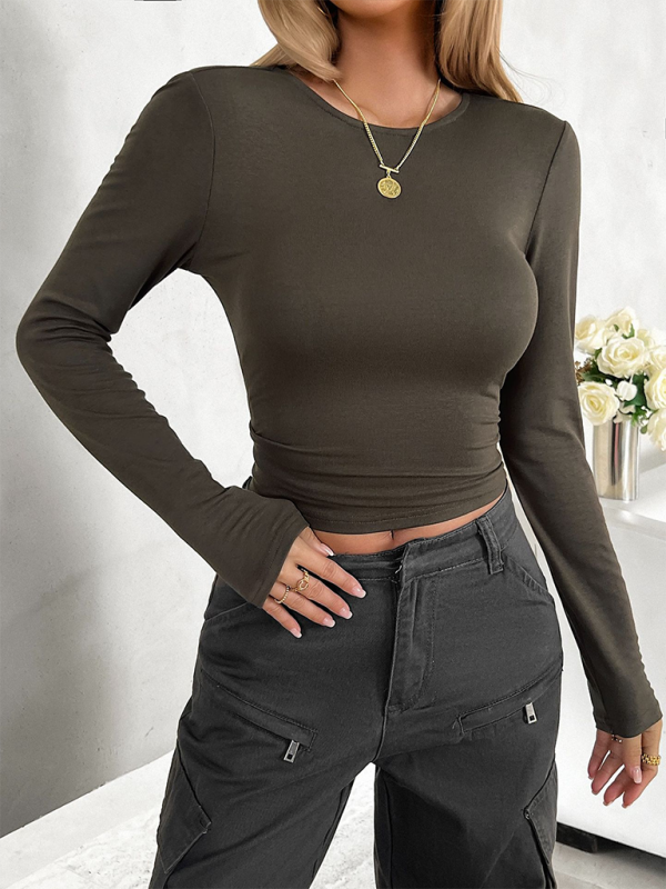 New round neck solid color slim long sleeve top