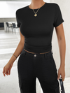 New solid color top, waisted, short, slim fit, navel-baring T-shirt