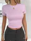 New solid color top, waisted, short, slim fit, navel-baring T-shirt