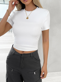 New solid color top, waisted, short, slim fit, navel-baring T-shirt