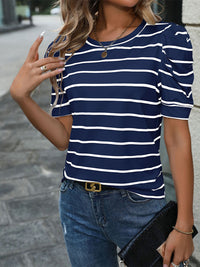 New Fashionable Puff Sleeve Striped T-Shirt