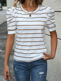 New Fashionable Puff Sleeve Striped T-Shirt