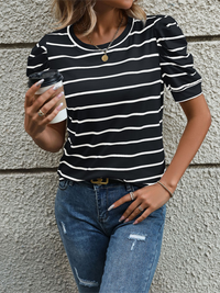 New Fashionable Puff Sleeve Striped T-Shirt