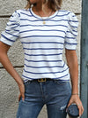 New Fashionable Puff Sleeve Striped T-Shirt