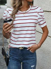 New Fashionable Puff Sleeve Striped T-Shirt