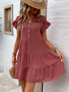 New simple casual button ruffle dress