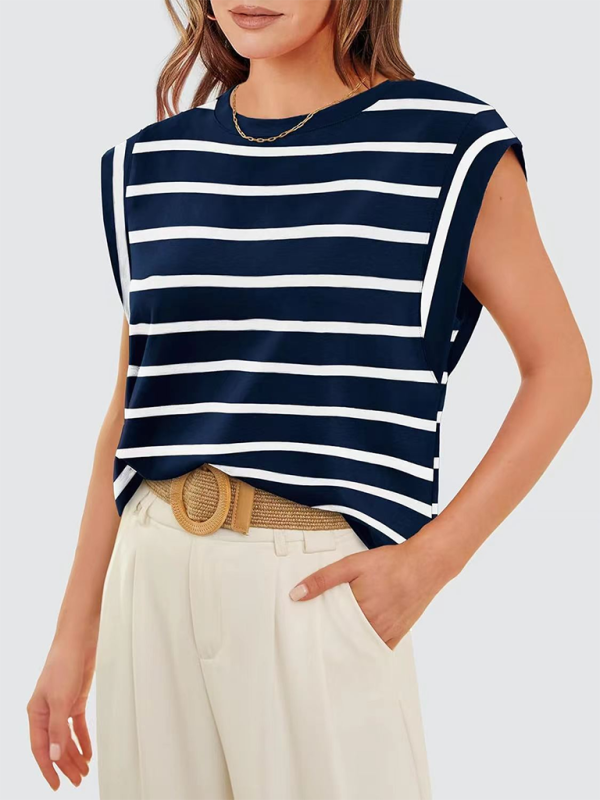 New round neck loose short sleeve T-shirt striped top