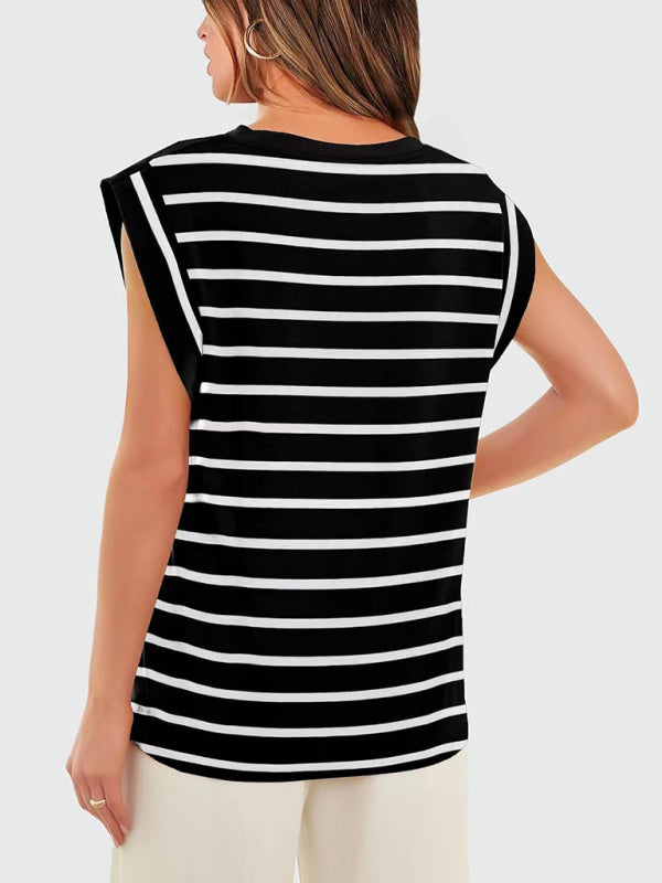 New round neck loose short sleeve T-shirt striped top