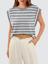 New round neck loose short sleeve T-shirt striped top