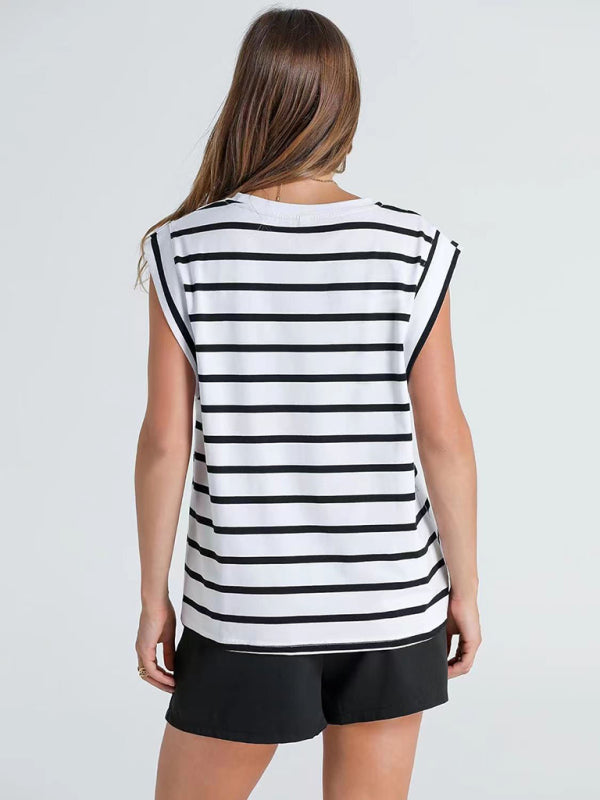 New round neck loose short sleeve T-shirt striped top