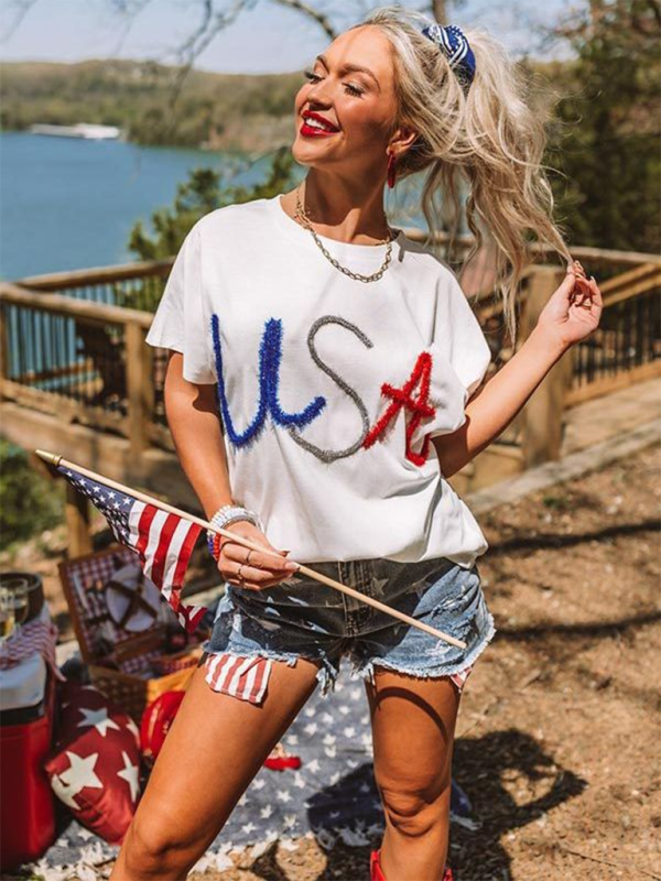 Women's New USA Independence Day White T-Shirt