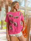 Casual Summer Sequined Rugby Round Neck Pullover T-Shirt Short Sleeve Top