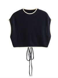 New women's fashionable round neck back opening design knitted sweater vest