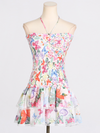 New tube top design ultra short ruffle floral dress