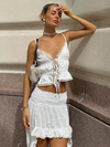 New Hot Girl Lace Camisole Top Sexy Ruffled Skirt Suit