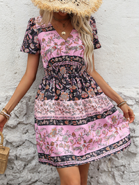 New Women's Bohemian Print Short Sleeve Dress