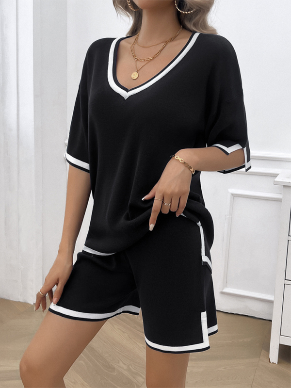 Women's casual loose v-neck sweater two-piece set