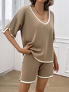 Women's casual loose v-neck sweater two-piece set