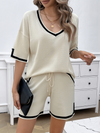 Women's casual loose v-neck sweater two-piece set