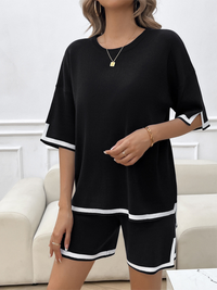 Women's round neck casual sweater two-piece set