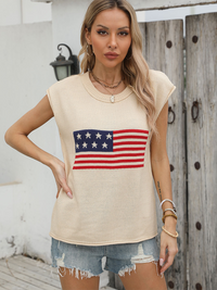 New Independence Day Round Neck Flag Knit Short Sleeve Sweater