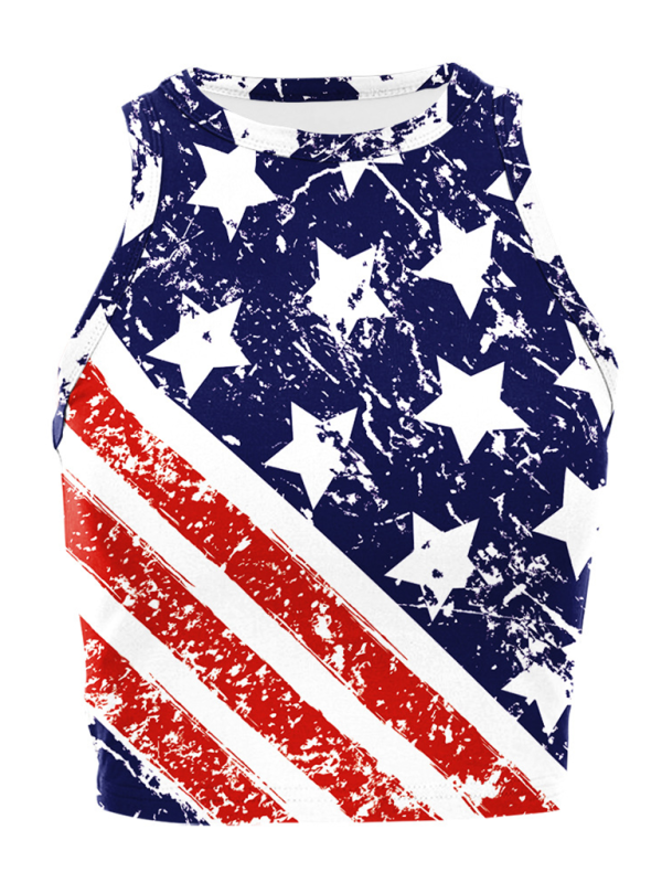 American Independence Day Flag Digital Print Sleeveless Off Shoulder Tank Top