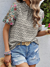 New Embroidered Printed Buckled Wave High Neck Short Colorblock Top