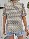 New Embroidered Printed Buckled Wave High Neck Short Colorblock Top