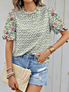 New Embroidered Printed Buckled Wave High Neck Short Colorblock Top