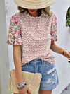 New Embroidered Printed Buckled Wave High Neck Short Colorblock Top