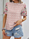 New Embroidered Printed Buckled Wave High Neck Short Colorblock Top