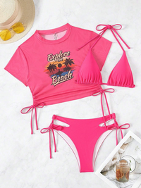 Sexy bikini three piece swimsuit beach tether bikini