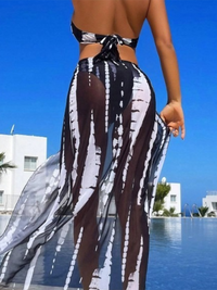 Fashion new style printed mesh backless bikini three piece swimsuit