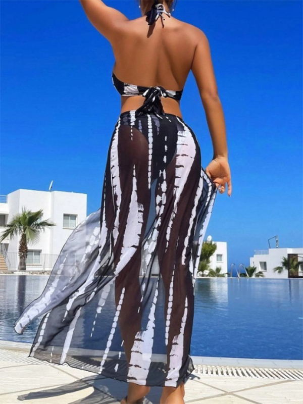 Fashion new style printed mesh backless bikini three piece swimsuit