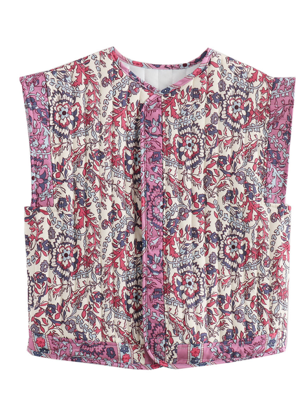 Printed Quilted Cotton Vest Women's Cotton Vest Jacket Jacket Top