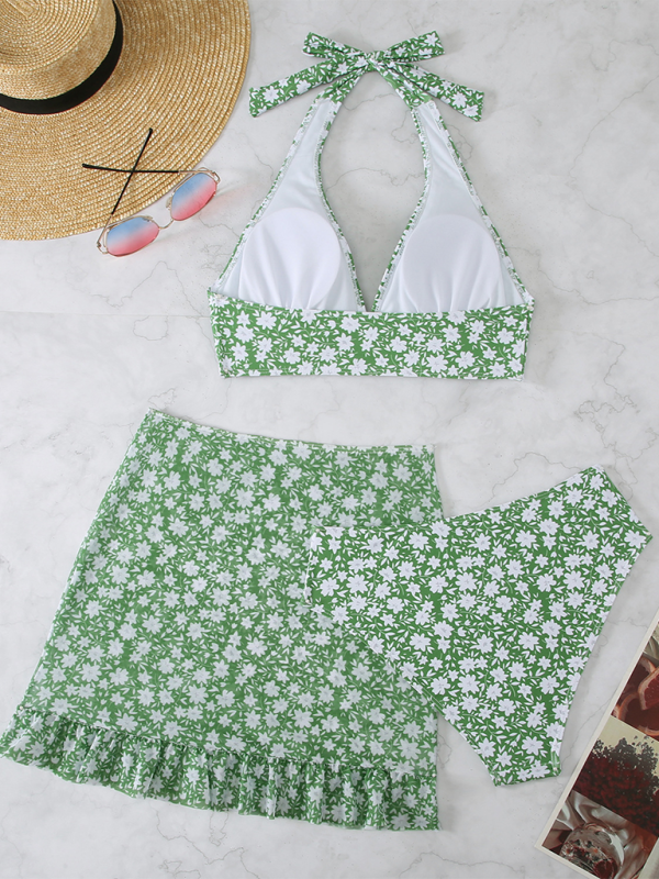 New three-piece swimsuit female small floral Bikini