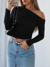 Women's casual slim fit solid color oblique collar pullover top