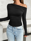 Women's casual slim fit solid color oblique collar pullover top