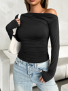 Women's casual slim fit solid color oblique collar pullover top