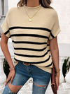 Women's contrasting color short-sleeved pullover sweater