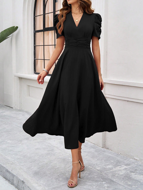 Women's elegant solid color waist dress